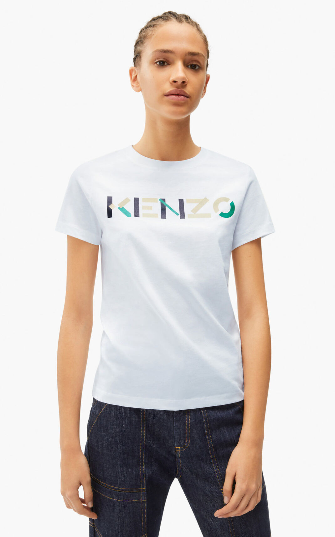 Kenzo with multicoloured logo Camisetas Mujer Blancas | 2796034-OU